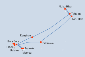 Carte itinéraire croisière - 14 jours au départ de Papeete - Tahiti