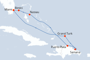 Carte itinéraire croisière - 8 jours au départ de Miami - Caraïbes Bahamas