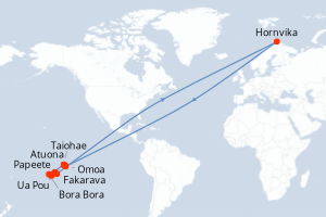 Carte itinéraire croisière - 14 jours au départ de Papeete - Tahiti