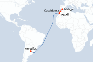 Carte itinéraire croisière - 6 jours au départ de Arrecifes - Transatlantique