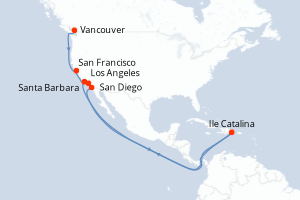 Carte itinéraire croisière - 8 jours au départ de Vancouver - Amérique du Nord