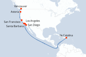 Carte itinéraire croisière - 8 jours au départ de Vancouver - Amérique du Nord
