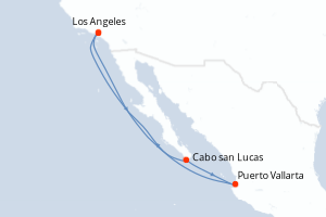 Carte itinéraire croisière - 7 jours au départ de Los Angeles - Amérique du Nord