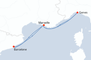 Carte itinéraire croisière - 4 jours au départ de Barcelone - Méditerranée