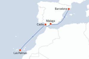 Carte itinéraire croisière - 5 jours au départ de Barcelone - Iles Canaries