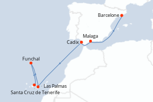 Carte itinéraire croisière - 8 jours au départ de Barcelone - Iles Canaries