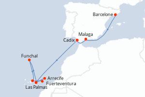 Carte itinéraire croisière - 12 jours au départ de Barcelone - Iles Canaries