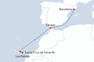 Carte itinéraire croisière - 5 jours au départ de Las Palmas - Méditerranée