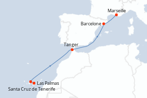 Carte itinéraire croisière - 6 jours au départ de Las Palmas - Méditerranée