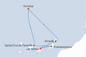Carte itinéraire croisière - 7 jours au départ de Las Palmas - Iles Canaries