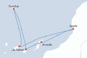 Carte itinéraire croisière - 7 jours au départ de Las Palmas - Iles Canaries