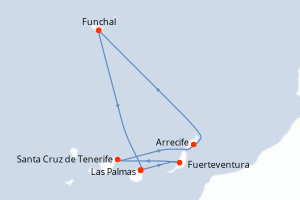 Carte itinéraire croisière - 7 jours au départ de Las Palmas - Iles Canaries