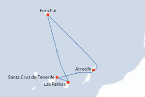 Carte itinéraire croisière - 7 jours au départ de Las Palmas - Iles Canaries