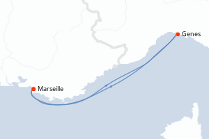 Carte itinéraire croisière - 2 jours au départ de Marseille - Méditerranée