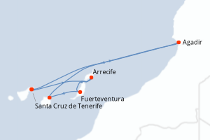 Carte itinéraire croisière - 7 jours au départ de Santa Cruz de Tenerife - Iles Canaries