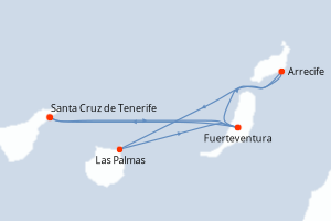 Carte itinéraire croisière - 7 jours au départ de Santa Cruz de Tenerife - Iles Canaries