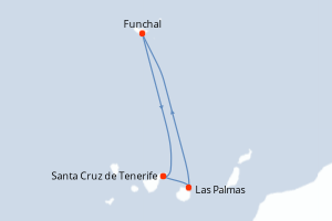 Carte itinéraire croisière  - 7 jours au départ de Santa Cruz de Tenerife - Iles Canaries