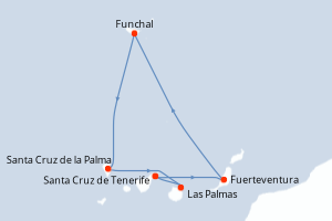 Carte itinéraire croisière - 7 jours au départ de Santa Cruz de Tenerife - Iles Canaries