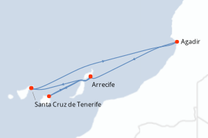Carte itinéraire croisière - 7 jours au départ de Santa Cruz de Tenerife - Iles Canaries