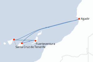 Carte itinéraire croisière - 7 jours au départ de Santa Cruz de Tenerife - Iles Canaries