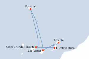 Carte itinéraire croisière - 7 jours au départ de Santa Cruz de Tenerife - Iles Canaries