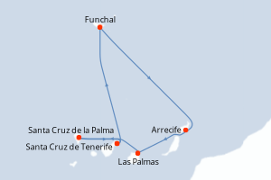 Carte itinéraire croisière - 7 jours au départ de Santa Cruz de Tenerife - Iles Canaries