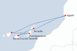 Carte itinéraire croisière - 7 jours au départ de Santa Cruz de Tenerife - Iles Canaries