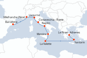 Carte itinéraire croisière  - 10 jours au départ de Le Piree - Athenes - Méditerranée