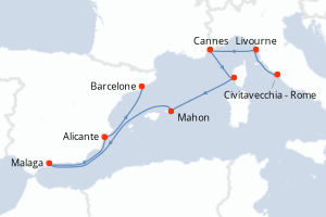 Carte itinéraire croisière - 9 jours au départ de Civitavecchia - Rome - Méditerranée