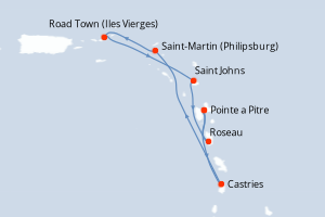 Carte itinéraire croisière - 7 jours au départ de Pointe a Pitre - Caraïbes Bahamas