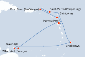 Carte itinéraire croisière - 11 jours au départ de Pointe a Pitre - Caraïbes Bahamas