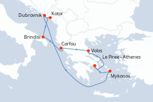 Carte itinéraire croisière - 10 jours au départ de Le Piree - Athenes - Méditerranée