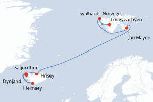 Carte itinéraire croisière - 11 jours au départ de Isafjordhur - Spitzberg