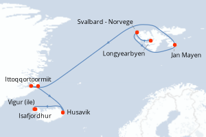 Carte itinéraire croisière - 12 jours au départ de Longyearbyen - Arctique
