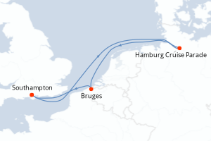 Carte itinéraire croisière - 5 jours au départ de Southampton - Europe du Nord