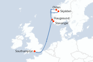 Carte itinéraire croisière - 7 jours au départ de Southampton - Europe du Nord