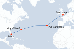 Carte itinéraire croisière - 12 jours au départ de Miami - Transatlantique