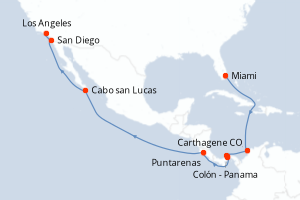 Carte itinéraire croisière - 14 jours au départ de Miami - Amérique du Nord