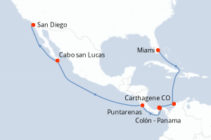 Carte itinéraire croisière - 13 jours au départ de Miami - Amérique du Nord