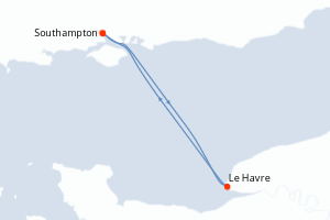 Carte itinéraire croisière - 2 jours au départ de Southampton - Europe du Nord