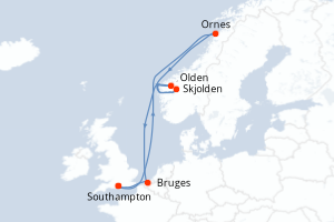 Carte itinéraire croisière - 7 jours au départ de Southampton - Europe du Nord