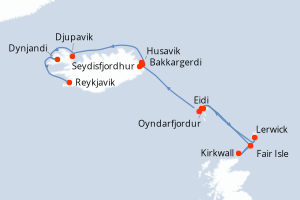Carte itinéraire croisière - 12 jours au départ de Eidi - Europe du Nord