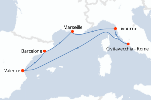 Carte itinéraire croisière - 6 jours au départ de Valence - Méditerranée