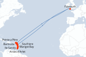 Carte itinéraire croisière Joyaux des Caraïbes - 14 jours au départ de Pointe a Pitre - Caraïbes Bahamas