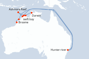 Carte itinéraire croisière - 10 jours au départ de Broome - Australie Nouvelle Zélande