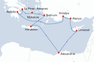 Carte itinéraire croisière - 14 jours au départ de Le Piree - Athenes - Méditerranée