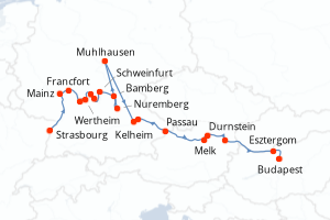 Carte itinéraire croisière Croisière De Strasbourg à Budapest, une croisière transeuropéenne - 12 jours au départ de Strasbourg - Danube