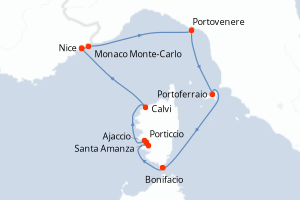 Carte itinéraire croisière - 7 jours au départ de Nice - Méditerranée