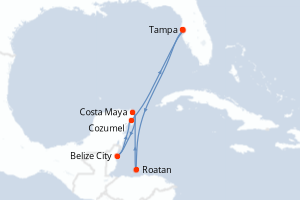 Carte itinéraire croisière - 7 jours au départ de Tampa - Caraïbes Mexique