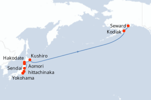 Carte itinéraire croisière - 13 jours au départ de Yokohama - Transpacifique